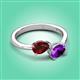 3 - Afra 1.62 ctw Red Garnet Pear Shape (7x5 mm) & Amethyst Oval Shape (7x5 mm) Toi Et Moi Engagement Ring 