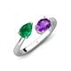 4 - Afra 1.52 ctw Emerald Pear Shape (7x5 mm) & Amethyst Oval Shape (7x5 mm) Toi Et Moi Engagement Ring 