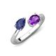 4 - Afra 1.32 ctw Iolite Pear Shape (7x5 mm) & Amethyst Oval Shape (7x5 mm) Toi Et Moi Engagement Ring 