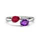1 - Afra 1.67 ctw Ruby Pear Shape (7x5 mm) & Amethyst Oval Shape (7x5 mm) Toi Et Moi Engagement Ring 