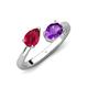 4 - Afra 1.67 ctw Ruby Pear Shape (7x5 mm) & Amethyst Oval Shape (7x5 mm) Toi Et Moi Engagement Ring 