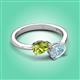 3 - Afra 1.52 ctw Peridot Pear Shape (7x5 mm) & Aquamarine Oval Shape (7x5 mm) Toi Et Moi Engagement Ring 