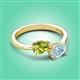 3 - Afra 1.52 ctw Peridot Pear Shape (7x5 mm) & Aquamarine Oval Shape (7x5 mm) Toi Et Moi Engagement Ring 