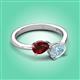 3 - Afra 1.62 ctw Red Garnet Pear Shape (7x5 mm) & Aquamarine Oval Shape (7x5 mm) Toi Et Moi Engagement Ring 
