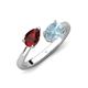 4 - Afra 1.62 ctw Red Garnet Pear Shape (7x5 mm) & Aquamarine Oval Shape (7x5 mm) Toi Et Moi Engagement Ring 