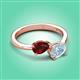 3 - Afra 1.62 ctw Red Garnet Pear Shape (7x5 mm) & Aquamarine Oval Shape (7x5 mm) Toi Et Moi Engagement Ring 