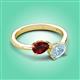 3 - Afra 1.62 ctw Red Garnet Pear Shape (7x5 mm) & Aquamarine Oval Shape (7x5 mm) Toi Et Moi Engagement Ring 