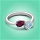 3 - Afra 1.62 ctw Rhodolite Garnet Pear Shape (7x5 mm) & Aquamarine Oval Shape (7x5 mm) Toi Et Moi Engagement Ring 