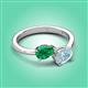 3 - Afra 1.52 ctw Emerald Pear Shape (7x5 mm) & Aquamarine Oval Shape (7x5 mm) Toi Et Moi Engagement Ring 