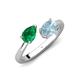 4 - Afra 1.52 ctw Emerald Pear Shape (7x5 mm) & Aquamarine Oval Shape (7x5 mm) Toi Et Moi Engagement Ring 