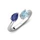 4 - Afra 1.32 ctw Iolite Pear Shape (7x5 mm) & Aquamarine Oval Shape (7x5 mm) Toi Et Moi Engagement Ring 