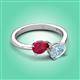 3 - Afra 1.67 ctw Ruby Pear Shape (7x5 mm) & Aquamarine Oval Shape (7x5 mm) Toi Et Moi Engagement Ring 