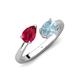 4 - Afra 1.67 ctw Ruby Pear Shape (7x5 mm) & Aquamarine Oval Shape (7x5 mm) Toi Et Moi Engagement Ring 