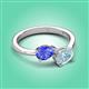 3 - Afra 1.47 ctw Tanzanite Pear Shape (7x5 mm) & Aquamarine Oval Shape (7x5 mm) Toi Et Moi Engagement Ring 