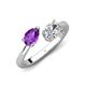 4 - Afra 1.45 ctw Amethyst Pear Shape (7x5 mm) & IGI Certified Lab Grown Diamond Oval Shape (7x5 mm) Toi Et Moi Engagement Ring 