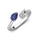 4 - Afra 1.40 ctw Iolite Pear Shape (7x5 mm) & IGI Certified Lab Grown Diamond Oval Shape (7x5 mm) Toi Et Moi Engagement Ring 