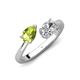 4 - Afra 1.80 ctw Peridot Pear Shape (7x5 mm) & White Sapphire Oval Shape (7x5 mm) Toi Et Moi Engagement Ring 