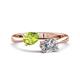 1 - Afra 1.80 ctw Peridot Pear Shape (7x5 mm) & White Sapphire Oval Shape (7x5 mm) Toi Et Moi Engagement Ring 