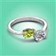 3 - Afra 1.80 ctw Peridot Pear Shape (7x5 mm) & White Sapphire Oval Shape (7x5 mm) Toi Et Moi Engagement Ring 