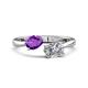 1 - Afra 1.65 ctw Amethyst Pear Shape (7x5 mm) & White Sapphire Oval Shape (7x5 mm) Toi Et Moi Engagement Ring 