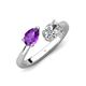 4 - Afra 1.65 ctw Amethyst Pear Shape (7x5 mm) & White Sapphire Oval Shape (7x5 mm) Toi Et Moi Engagement Ring 