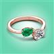 3 - Afra 1.80 ctw Emerald Pear Shape (7x5 mm) & White Sapphire Oval Shape (7x5 mm) Toi Et Moi Engagement Ring 