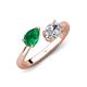 4 - Afra 1.80 ctw Emerald Pear Shape (7x5 mm) & White Sapphire Oval Shape (7x5 mm) Toi Et Moi Engagement Ring 