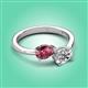 3 - Afra 1.70 ctw Pink Tourmaline Pear Shape (7x5 mm) & White Sapphire Oval Shape (7x5 mm) Toi Et Moi Engagement Ring 