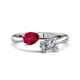 1 - Afra 1.95 ctw Ruby Pear Shape (7x5 mm) & White Sapphire Oval Shape (7x5 mm) Toi Et Moi Engagement Ring 