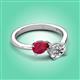 3 - Afra 1.95 ctw Ruby Pear Shape (7x5 mm) & White Sapphire Oval Shape (7x5 mm) Toi Et Moi Engagement Ring 