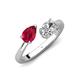 4 - Afra 1.95 ctw Ruby Pear Shape (7x5 mm) & White Sapphire Oval Shape (7x5 mm) Toi Et Moi Engagement Ring 