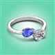 3 - Afra 1.75 ctw Tanzanite Pear Shape (7x5 mm) & White Sapphire Oval Shape (7x5 mm) Toi Et Moi Engagement Ring 