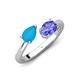 4 - Afra 1.20 ctw Turquoise Pear Shape (7x5 mm) & Tanzanite Oval Shape (7x5 mm) Toi Et Moi Engagement Ring 