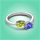 3 - Afra 1.65 ctw Peridot Pear Shape (7x5 mm) & Tanzanite Oval Shape (7x5 mm) Toi Et Moi Engagement Ring 