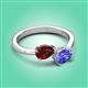 3 - Afra 1.75 ctw Red Garnet Pear Shape (7x5 mm) & Tanzanite Oval Shape (7x5 mm) Toi Et Moi Engagement Ring 