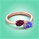 3 - Afra 1.75 ctw Rhodolite Garnet Pear Shape (7x5 mm) & Tanzanite Oval Shape (7x5 mm) Toi Et Moi Engagement Ring 
