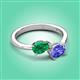 3 - Afra 1.65 ctw Emerald Pear Shape (7x5 mm) & Tanzanite Oval Shape (7x5 mm) Toi Et Moi Engagement Ring 