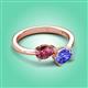3 - Afra 1.55 ctw Pink Tourmaline Pear Shape (7x5 mm) & Tanzanite Oval Shape (7x5 mm) Toi Et Moi Engagement Ring 