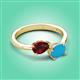 3 - Afra 1.60 ctw Red Garnet Pear Shape (7x5 mm) & Turquoise Oval Shape (7x5 mm) Toi Et Moi Engagement Ring 