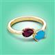 3 - Afra 1.60 ctw Rhodolite Garnet Pear Shape (7x5 mm) & Turquoise Oval Shape (7x5 mm) Toi Et Moi Engagement Ring 