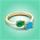 3 - Afra 1.50 ctw Emerald Pear Shape (7x5 mm) & Turquoise Oval Shape (7x5 mm) Toi Et Moi Engagement Ring 