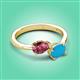 3 - Afra 1.40 ctw Pink Tourmaline Pear Shape (7x5 mm) & Turquoise Oval Shape (7x5 mm) Toi Et Moi Engagement Ring 