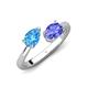 4 - Afra 1.70 ctw Blue Topaz Pear Shape (7x5 mm) & Tanzanite Oval Shape (7x5 mm) Toi Et Moi Engagement Ring 