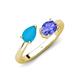 4 - Afra 1.20 ctw Turquoise Pear Shape (7x5 mm) & Tanzanite Oval Shape (7x5 mm) Toi Et Moi Engagement Ring 