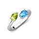 4 - Afra 1.80 ctw Peridot Pear Shape (7x5 mm) & Blue Topaz Oval Shape (7x5 mm) Toi Et Moi Engagement Ring 