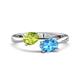 1 - Afra 1.80 ctw Peridot Pear Shape (7x5 mm) & Blue Topaz Oval Shape (7x5 mm) Toi Et Moi Engagement Ring 