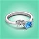 3 - Afra 1.85 ctw Moissanite Pear Shape (7x5 mm) & Blue Topaz Oval Shape (7x5 mm) Toi Et Moi Engagement Ring 