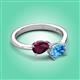3 - Afra 1.90 ctw Rhodolite Garnet Pear Shape (7x5 mm) & Blue Topaz Oval Shape (7x5 mm) Toi Et Moi Engagement Ring 