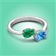 3 - Afra 1.80 ctw Emerald Pear Shape (7x5 mm) & Blue Topaz Oval Shape (7x5 mm) Toi Et Moi Engagement Ring 