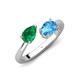 4 - Afra 1.80 ctw Emerald Pear Shape (7x5 mm) & Blue Topaz Oval Shape (7x5 mm) Toi Et Moi Engagement Ring 